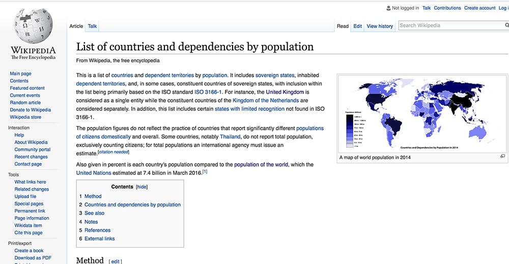 Wikipedia population estimating market size business skills for product managers