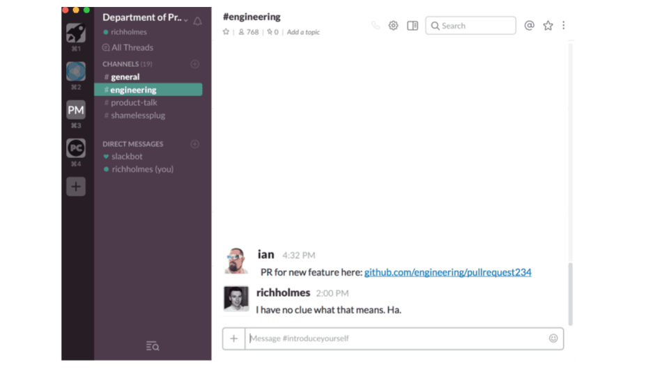 slack interaction with product manager