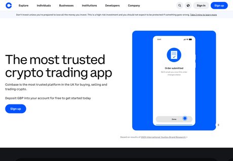 Coinbase homepage capture