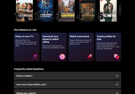 Netflix homepage capture