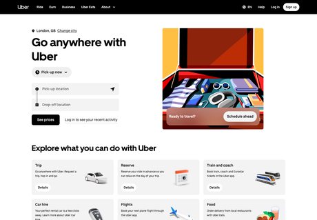 Uber homepage capture